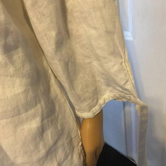 JM Collection Linen V Neck Top Blouse Sequin Artsy White Beads Embroidery Lady16 - Picture 8 of 10